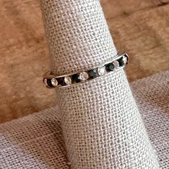 Waterproof Black And White CZ Stainless Steel Eternity Band Stack Ring - Picture 4 of 7